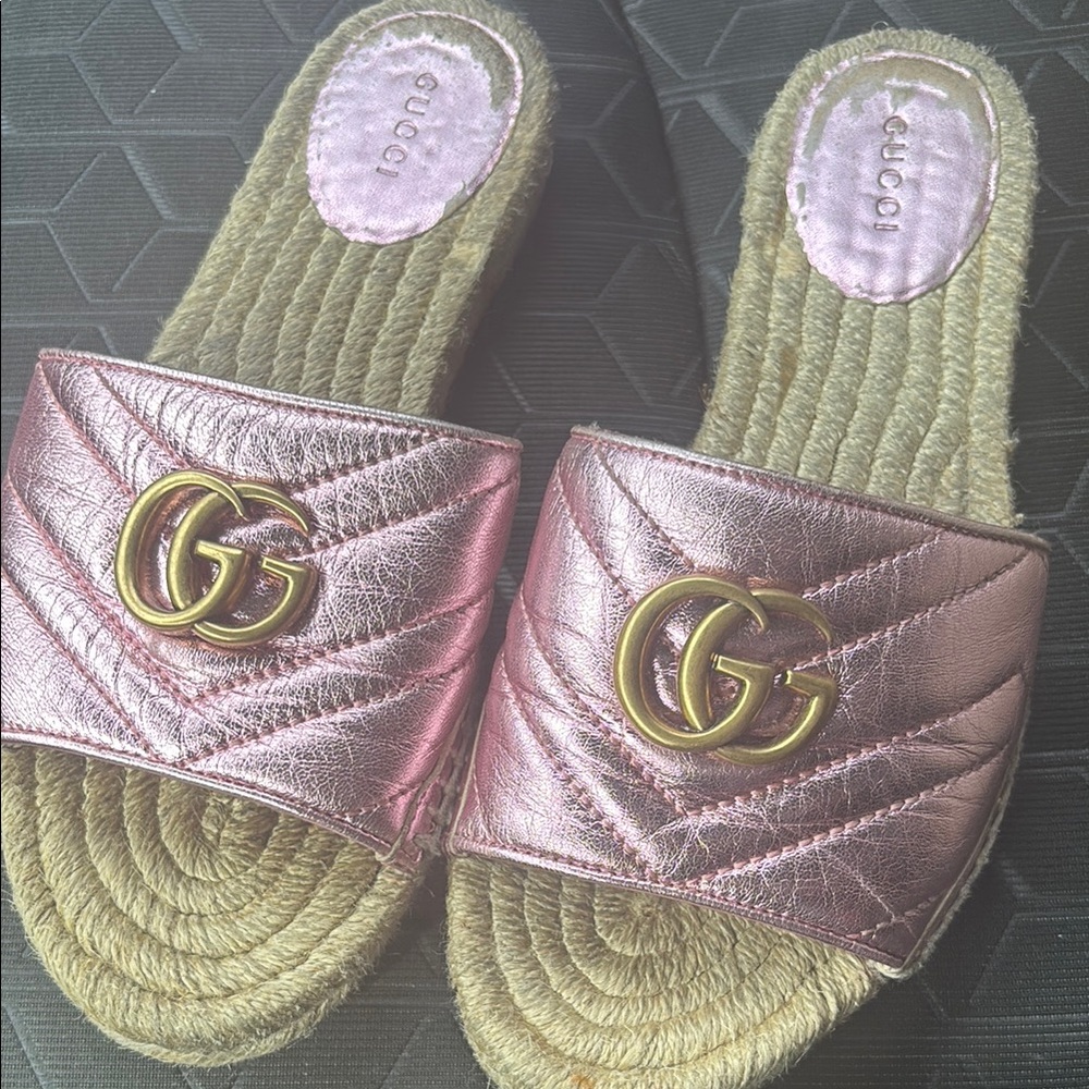 Gucci Metallic Pink Slide Sandals